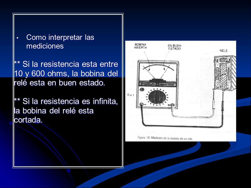 ** Si la resistencia es infinita, la bobina del relé esta cortada.