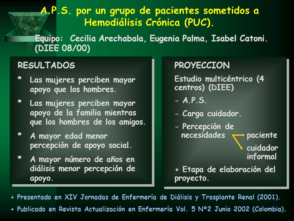 A.P.S. por un grupo de pacientes sometidos a Hemodiálisis Crónica (PUC).