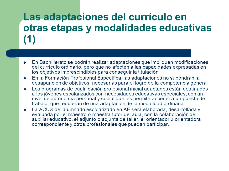 Las adaptaciones del currículo en otras etapas y modalidades educativas (1)