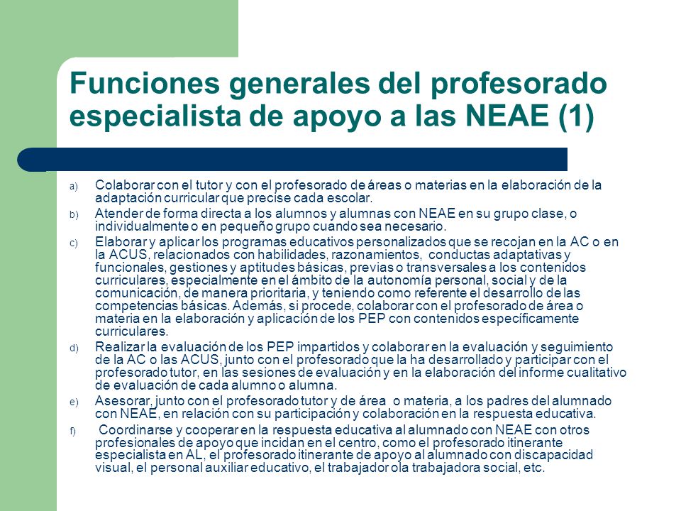 Funciones generales del profesorado especialista de apoyo a las NEAE (1)