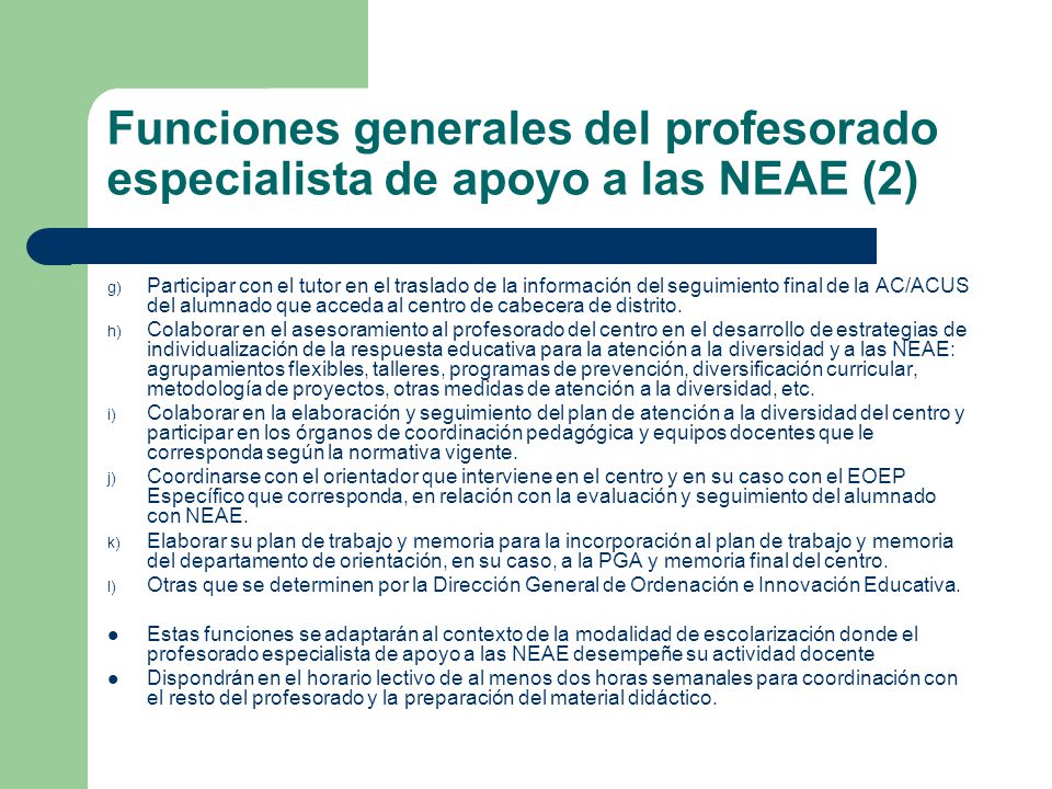 Funciones generales del profesorado especialista de apoyo a las NEAE (2)