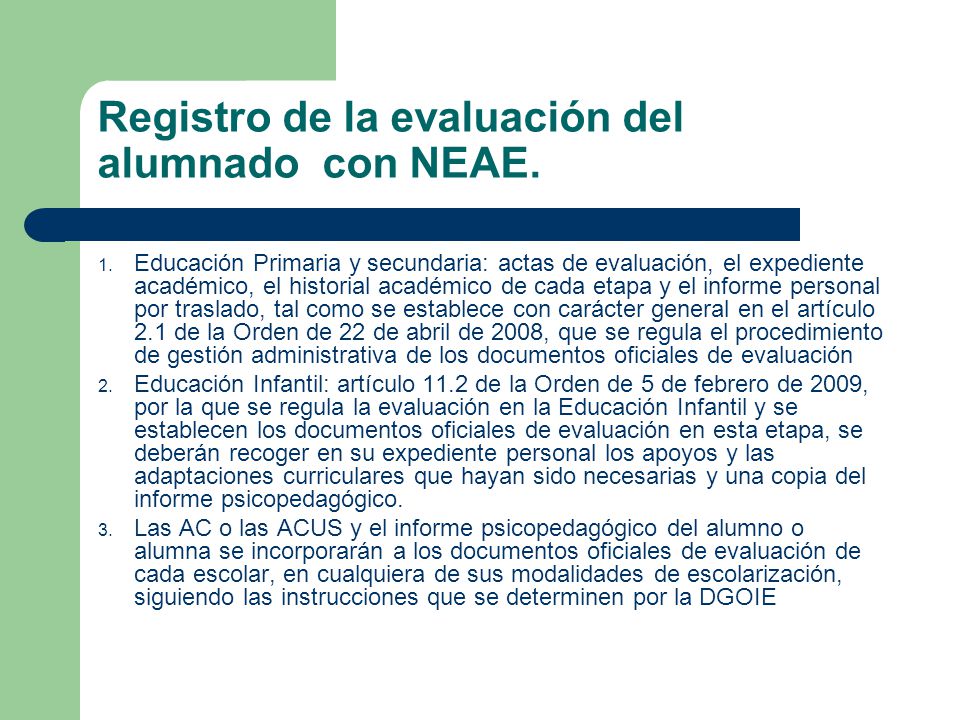 Registro de la evaluación del alumnado con NEAE.