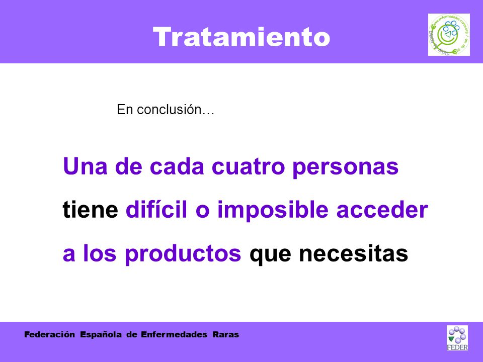 Tratamiento En conclusión… Una de cada cuatro personas tiene difícil o imposible acceder a los productos que necesitas.