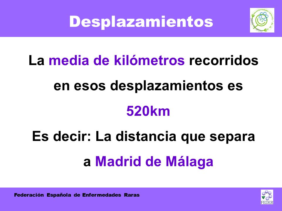 Desplazamientos La media de kilómetros recorridos en esos desplazamientos es 520km. Es decir: La distancia que separa a Madrid de Málaga.