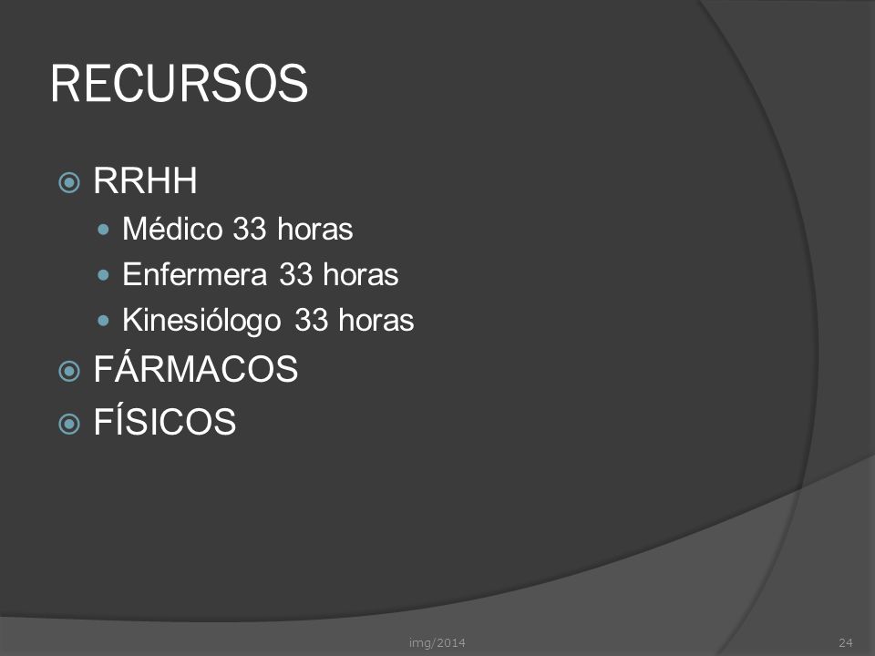 RECURSOS RRHH FÁRMACOS FÍSICOS Médico 33 horas Enfermera 33 horas