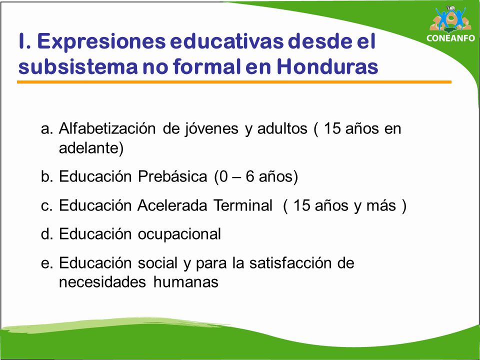 I. Expresiones educativas desde el subsistema no formal en Honduras