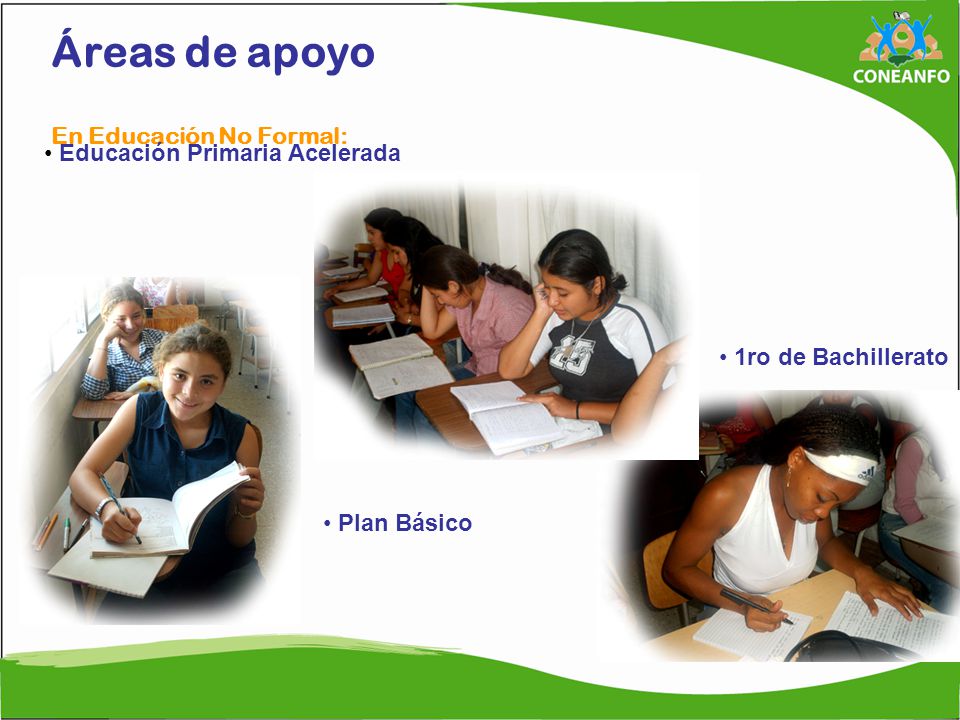 Áreas de apoyo En Educación No Formal: Educación Primaria Acelerada