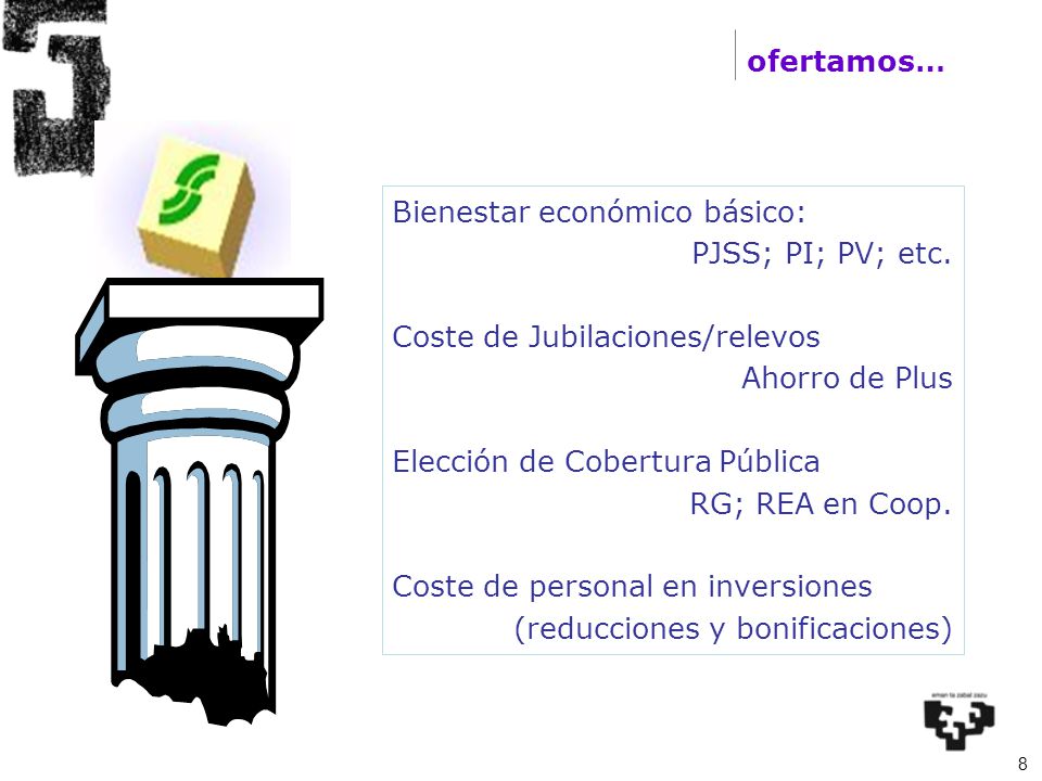 ofertamos… Bienestar económico básico: PJSS; PI; PV; etc. Coste de Jubilaciones/relevos. Ahorro de Plus.