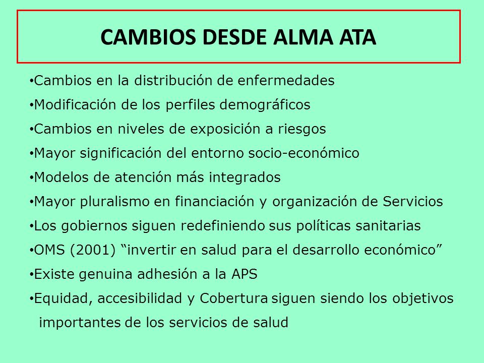 CAMBIOS DESDE ALMA ATA Cambios en la distribución de enfermedades