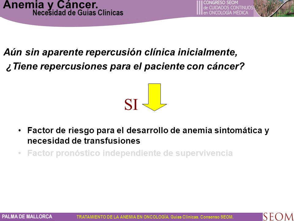 SI Anemia y Cáncer. Aún sin aparente repercusión clínica inicialmente,