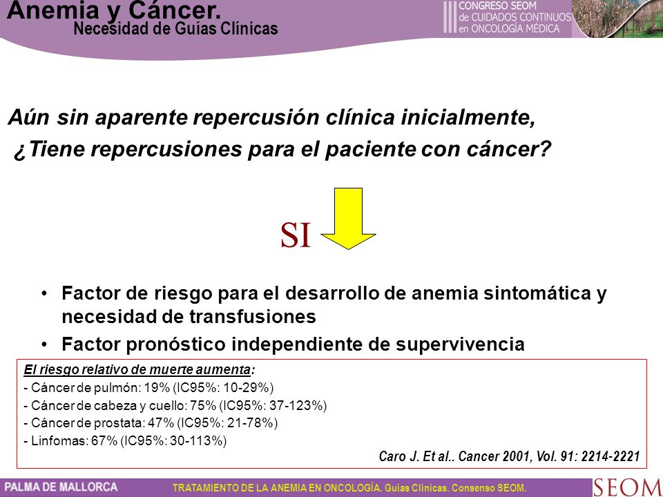 SI Anemia y Cáncer. Aún sin aparente repercusión clínica inicialmente,