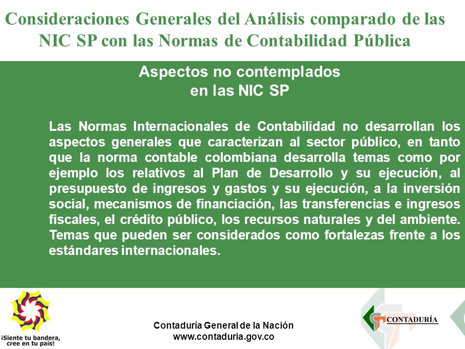 Aspectos no contemplados en las NIC SP Contaduría General de la Nación
