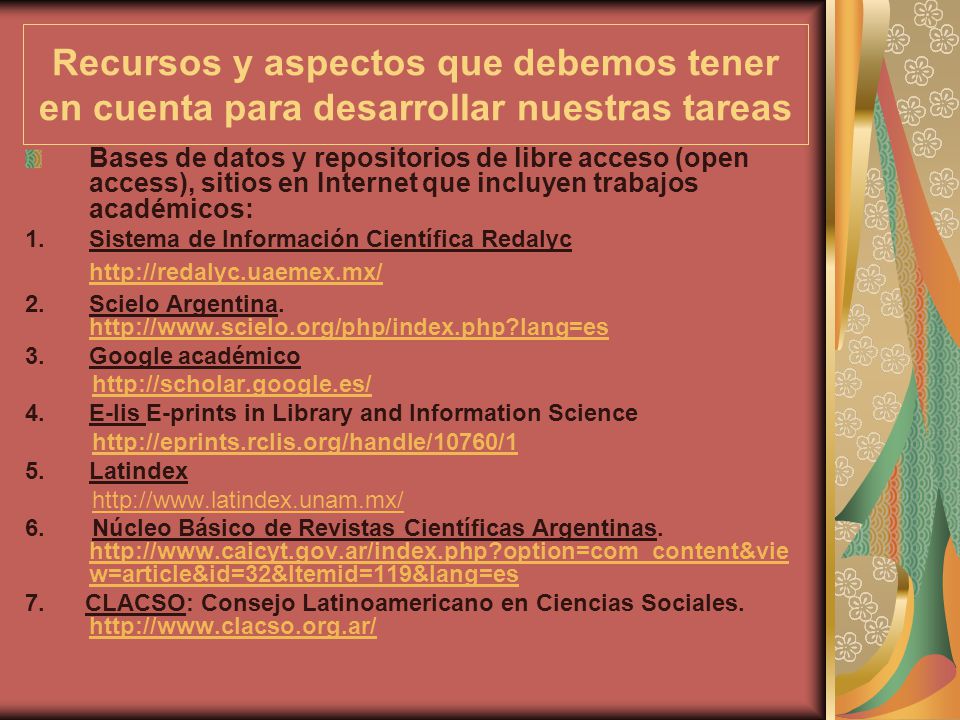 Recursos y aspectos que debemos tener en cuenta para desarrollar nuestras tareas