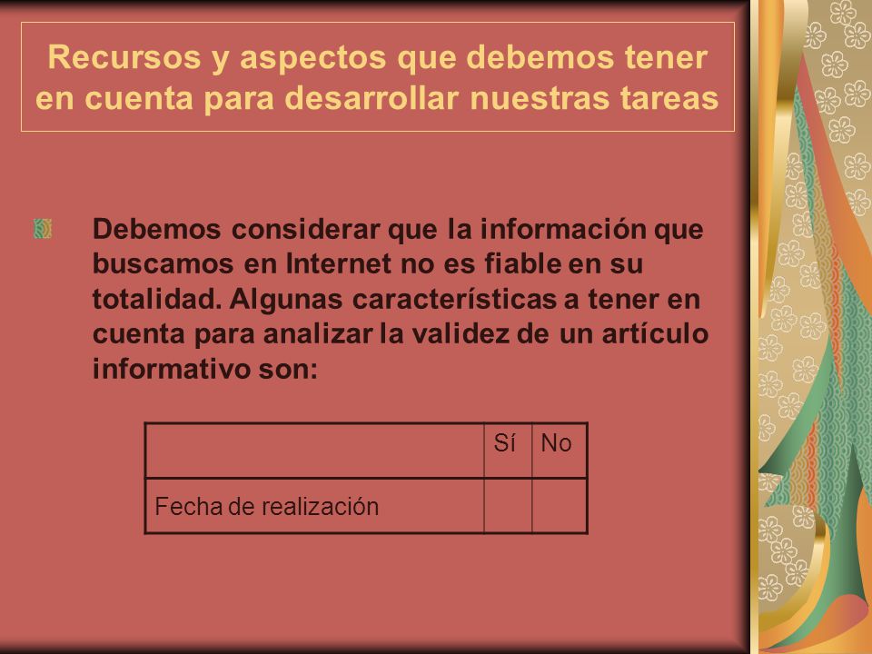 Recursos y aspectos que debemos tener en cuenta para desarrollar nuestras tareas