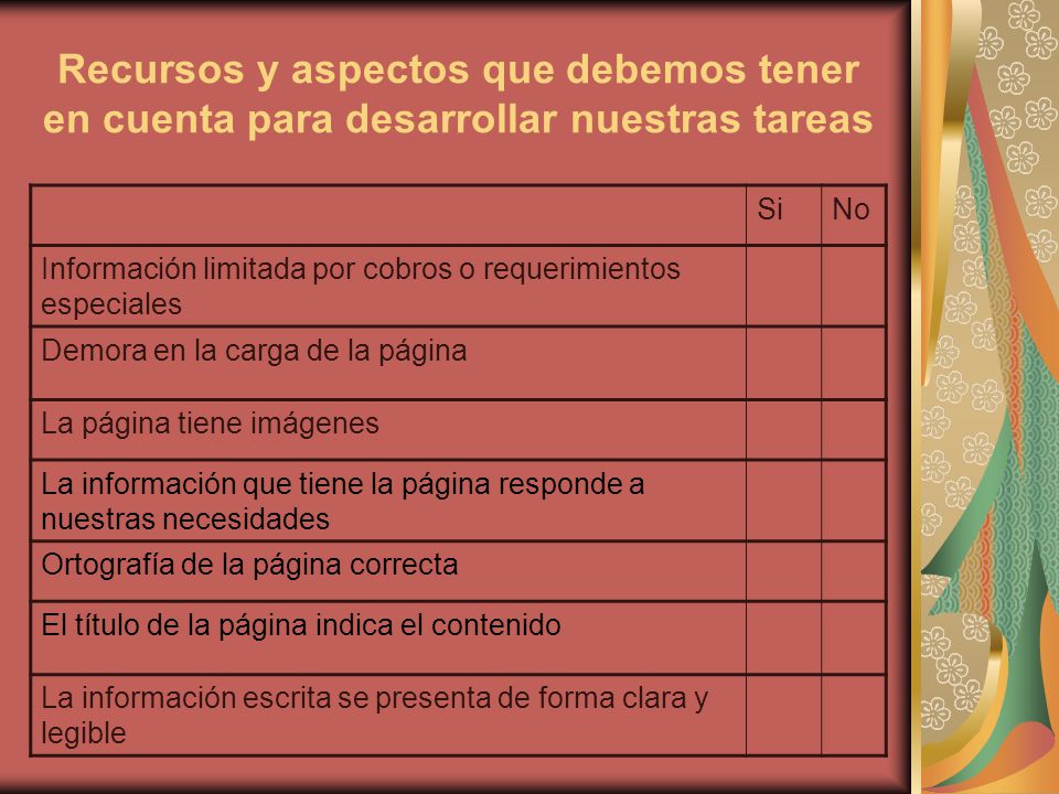 Recursos y aspectos que debemos tener en cuenta para desarrollar nuestras tareas