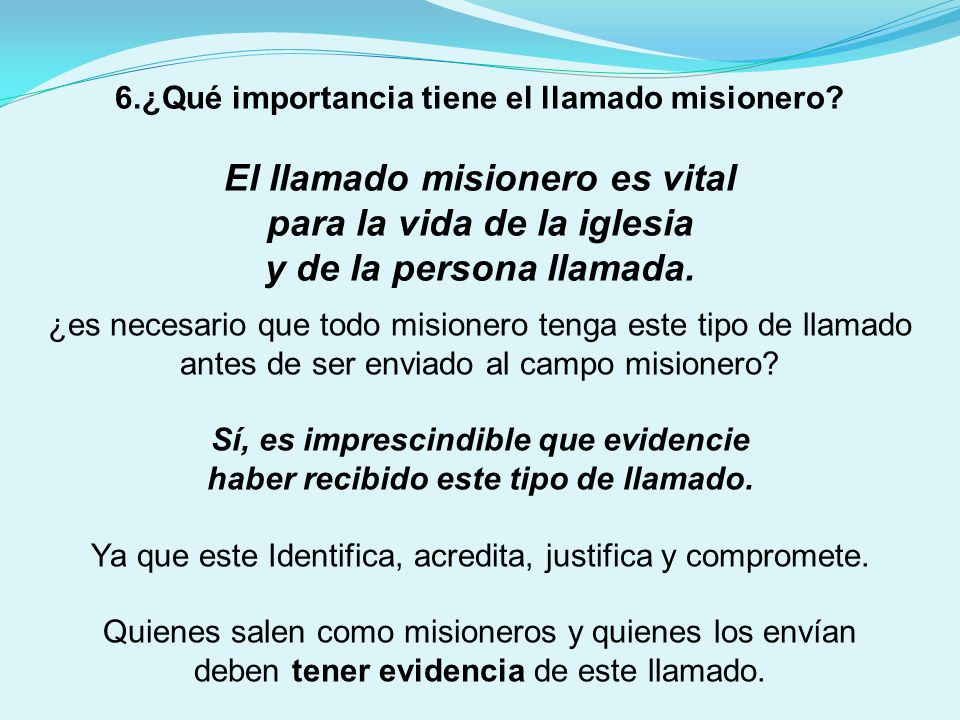 El llamado misionero es vital para la vida de la iglesia