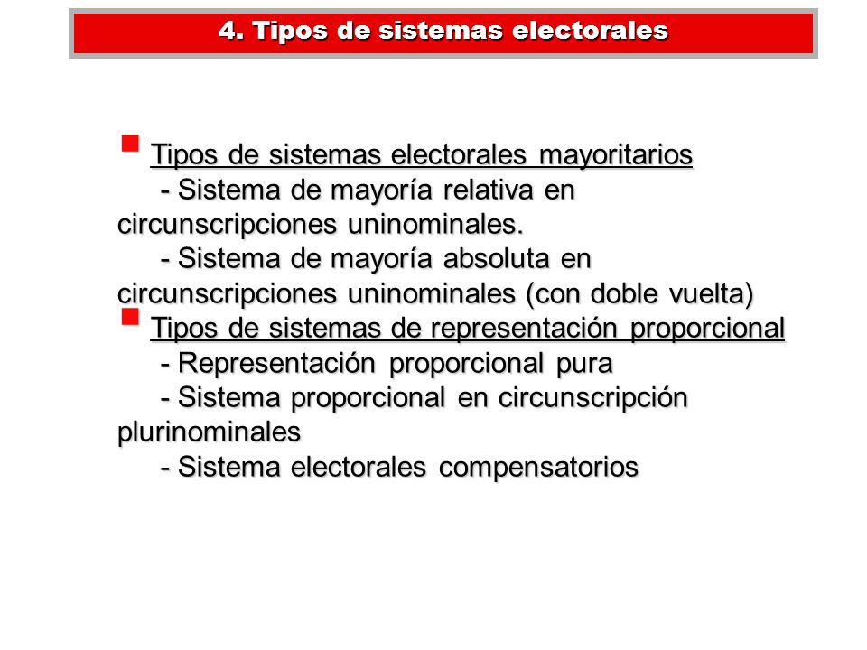 4. Tipos de sistemas electorales
