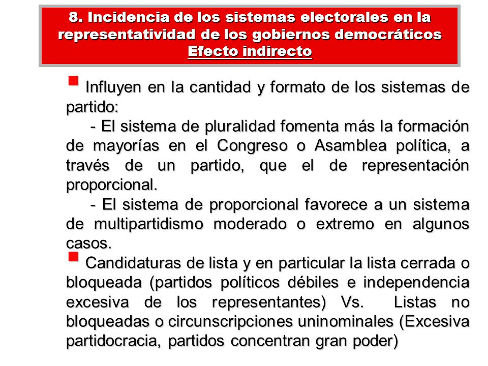 Influyen en la cantidad y formato de los sistemas de partido: