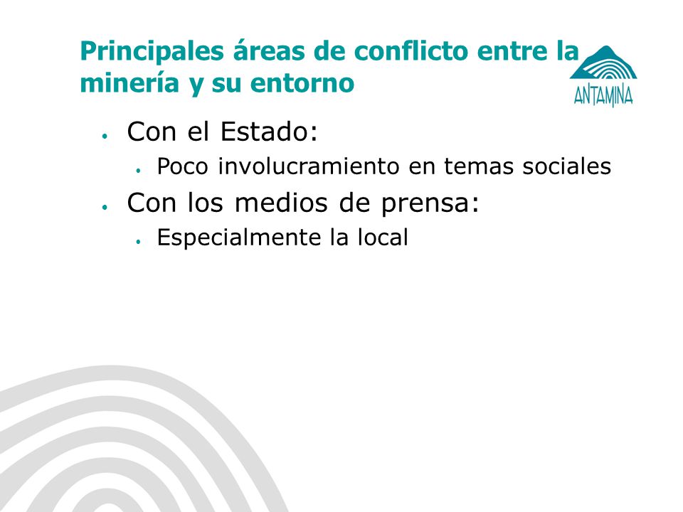 Principales áreas de conflicto entre la minería y su entorno