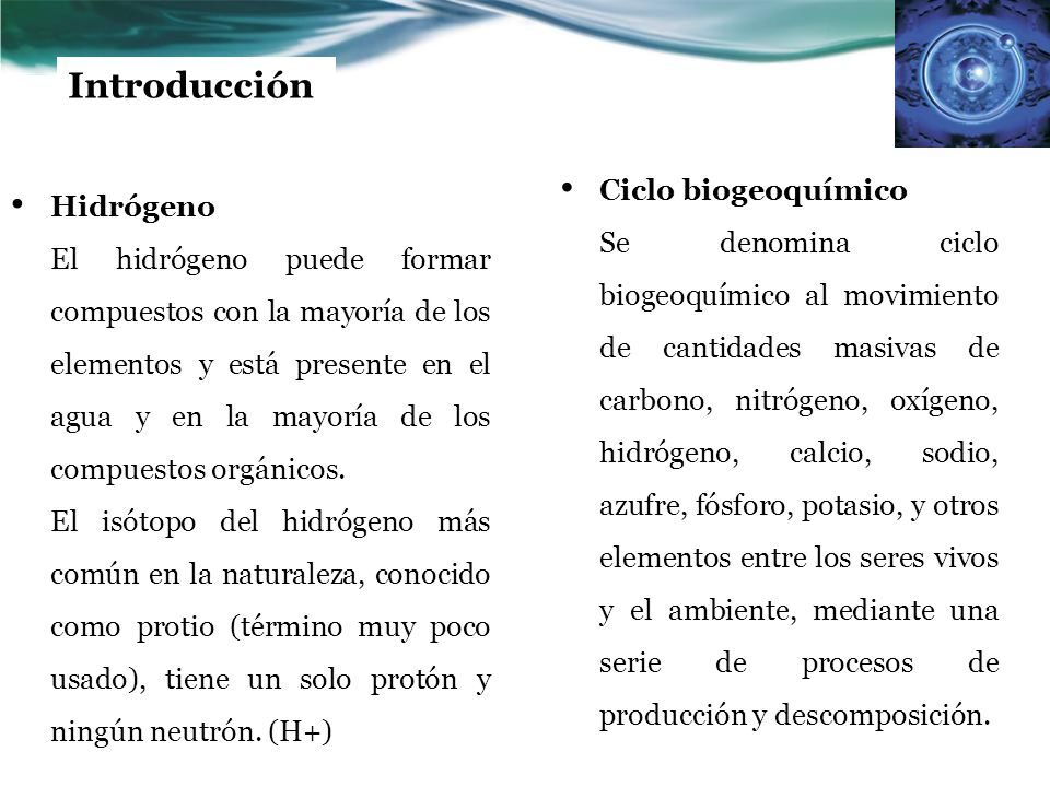 Introducción Ciclo biogeoquímico Hidrógeno