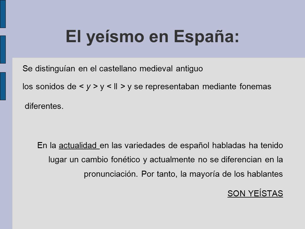 El yeísmo en España: Se distinguían en el castellano medieval antiguo