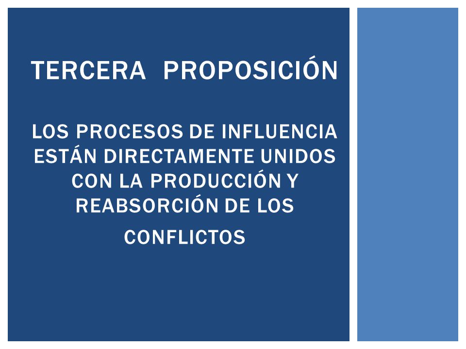 Tercera proposición los procesos de influencia están directamente unidos con la producción y reabsorción de los conflictos