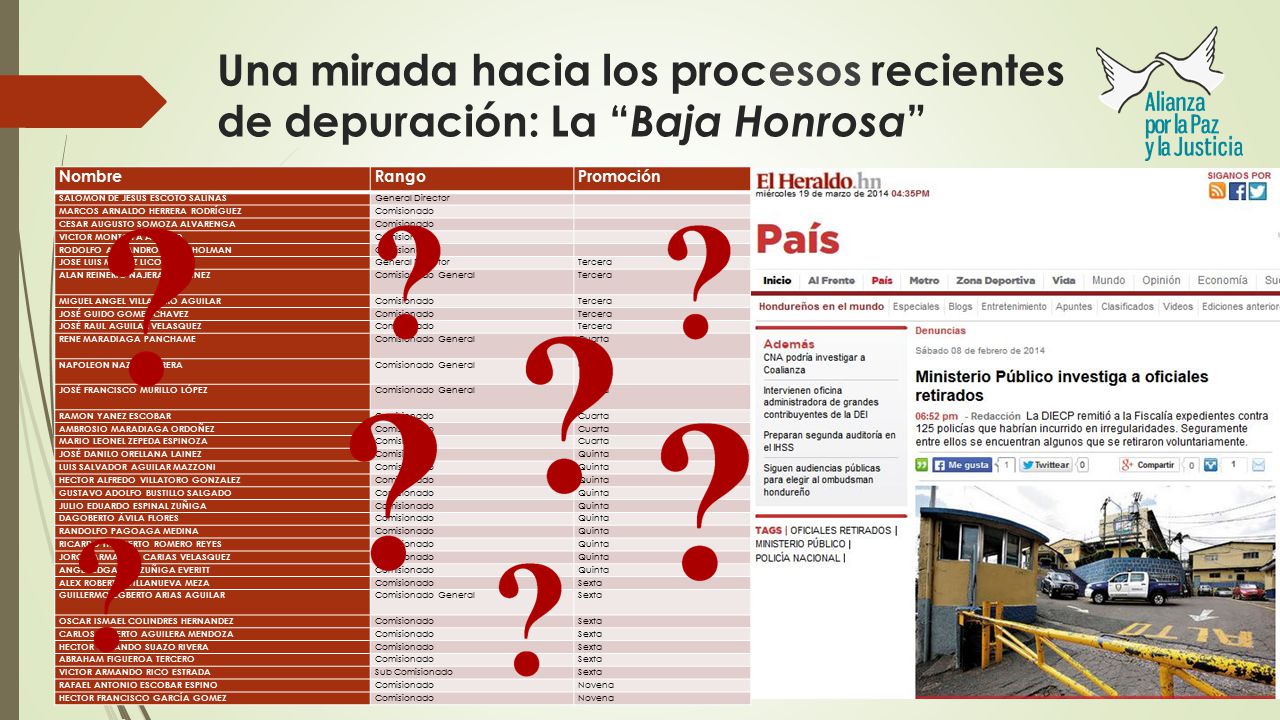 Una mirada hacia los procesos recientes de depuración: La Baja Honrosa