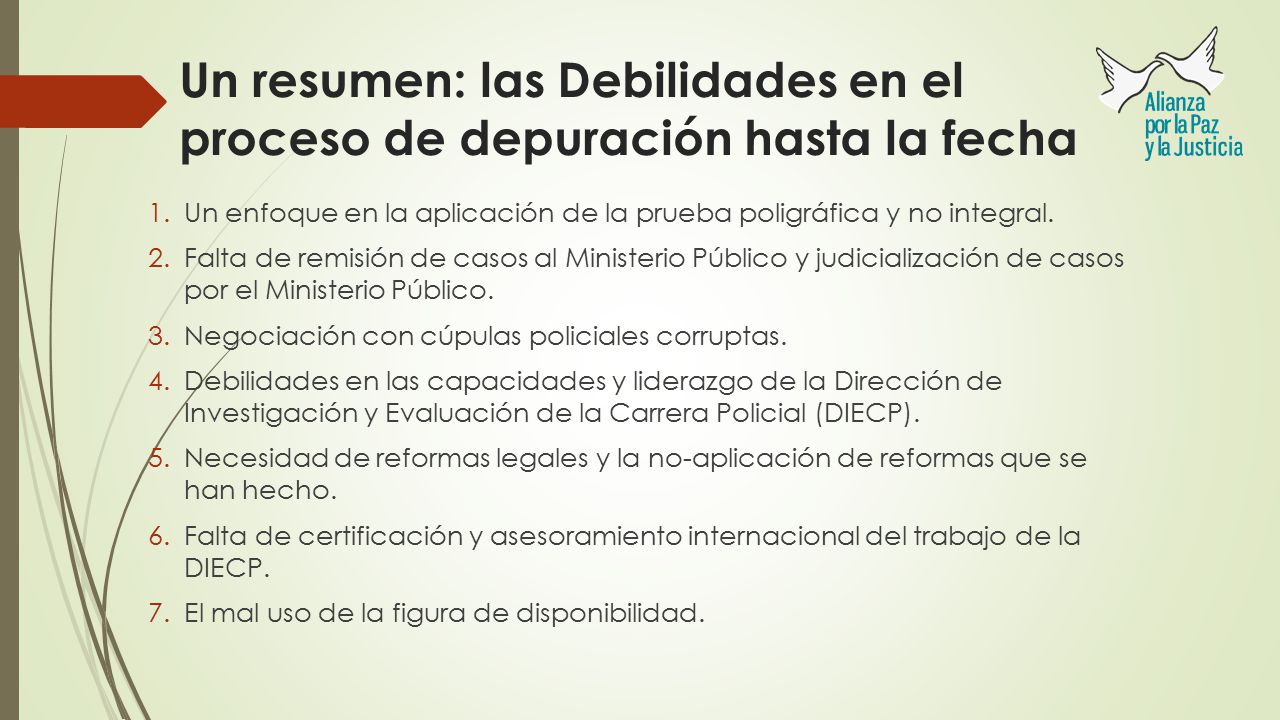 Un resumen: las Debilidades en el proceso de depuración hasta la fecha