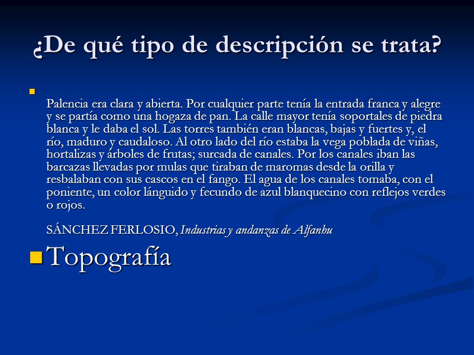 ¿De qué tipo de descripción se trata