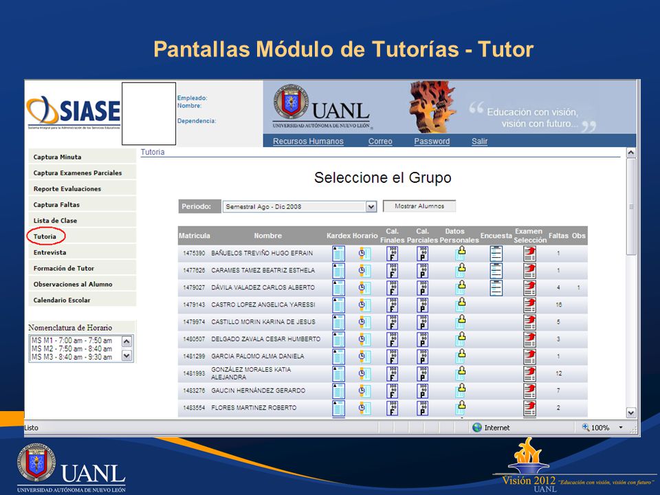 Pantallas Módulo de Tutorías - Tutor
