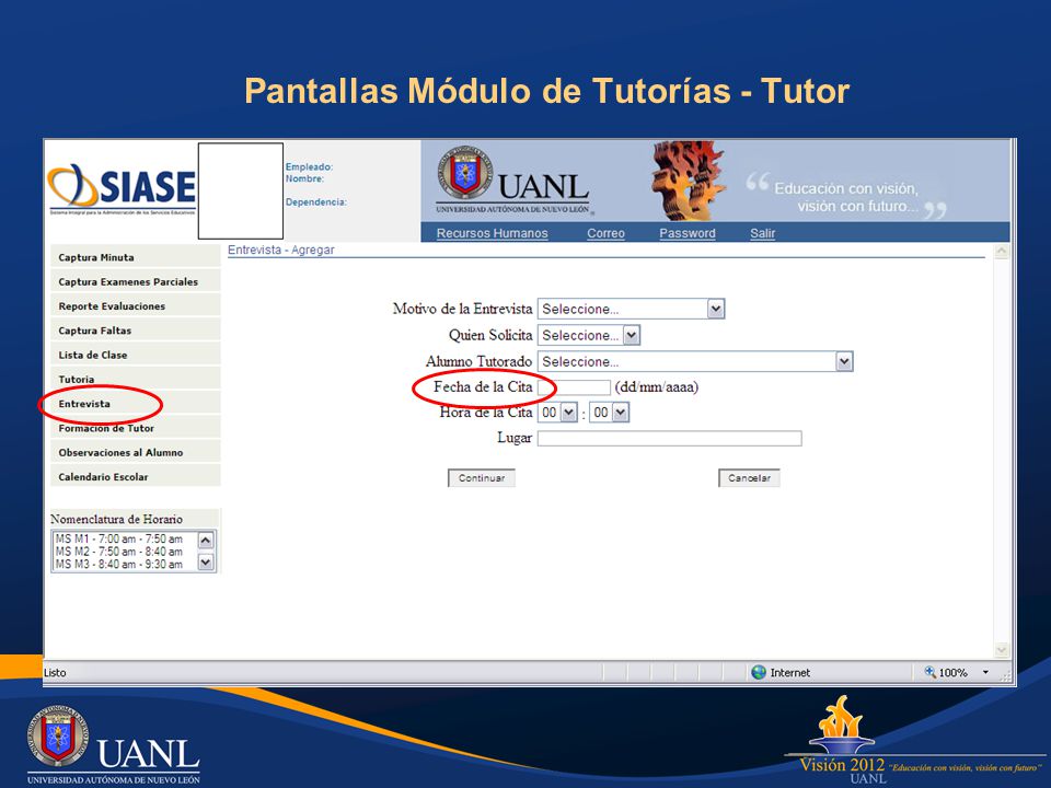 Pantallas Módulo de Tutorías - Tutor