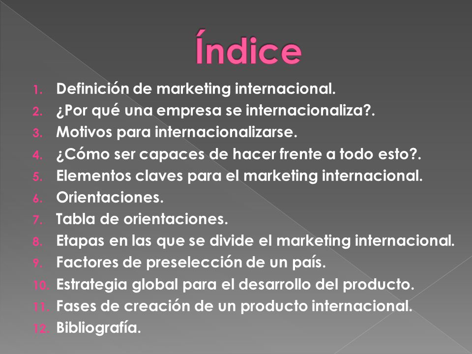 Índice Definición de marketing internacional.