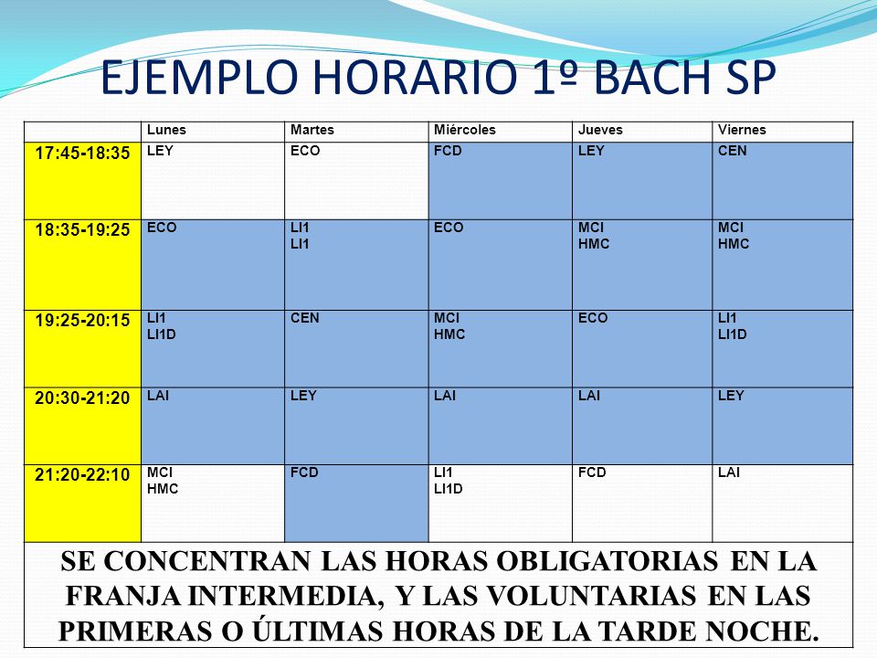 EJEMPLO HORARIO 1º BACH SP