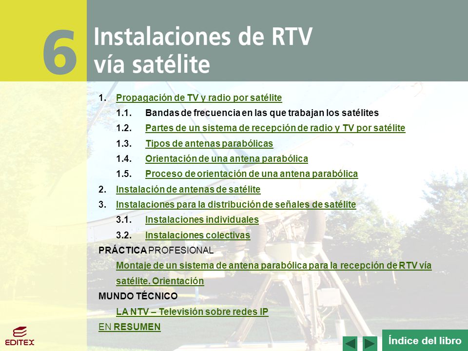 Índice del libro 1. Propagación de TV y radio por satélite