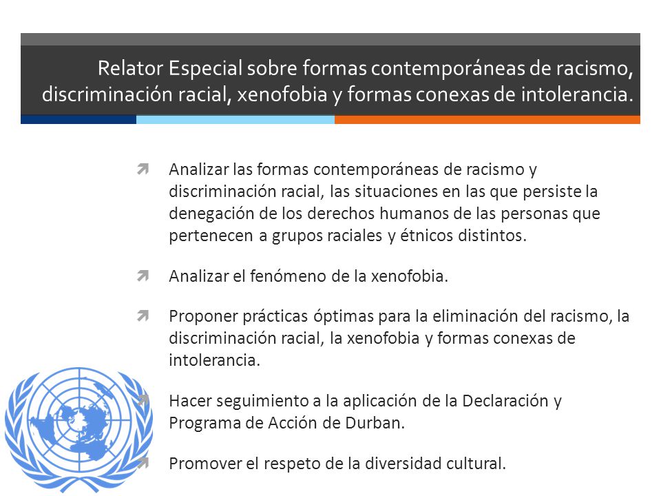 Relator Especial sobre formas contemporáneas de racismo, discriminación racial, xenofobia y formas conexas de intolerancia.