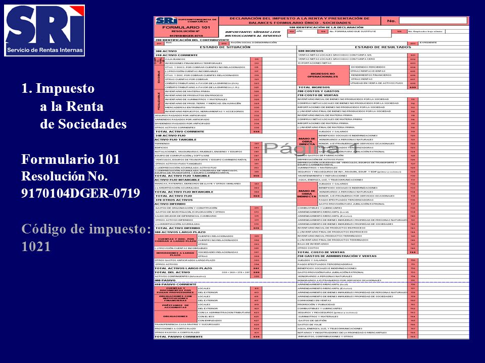1. Impuesto a la Renta de Sociedades Formulario 101