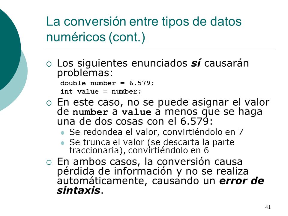 La conversión entre tipos de datos numéricos (cont.)
