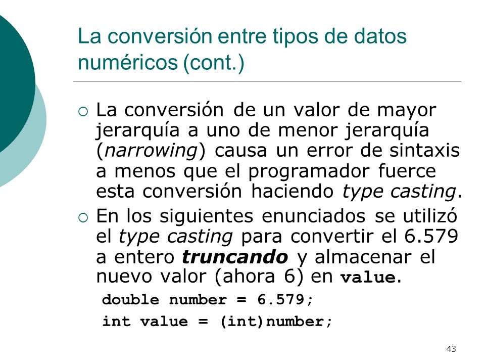 La conversión entre tipos de datos numéricos (cont.)