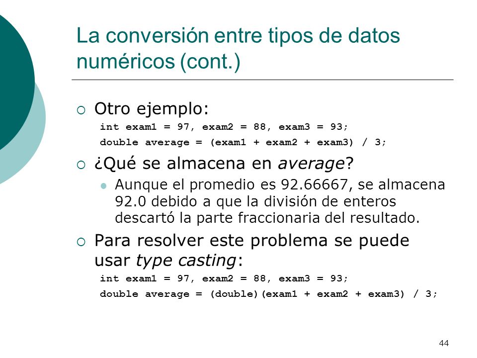 La conversión entre tipos de datos numéricos (cont.)