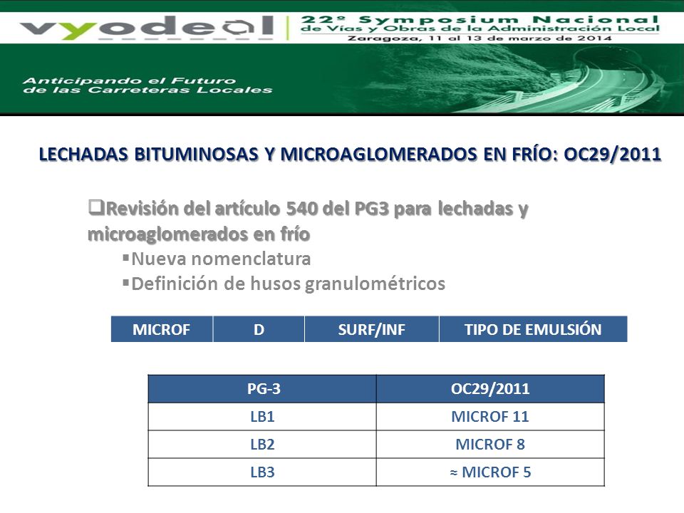 LECHADAS BITUMINOSAS Y MICROAGLOMERADOS EN FRÍO: OC29/2011