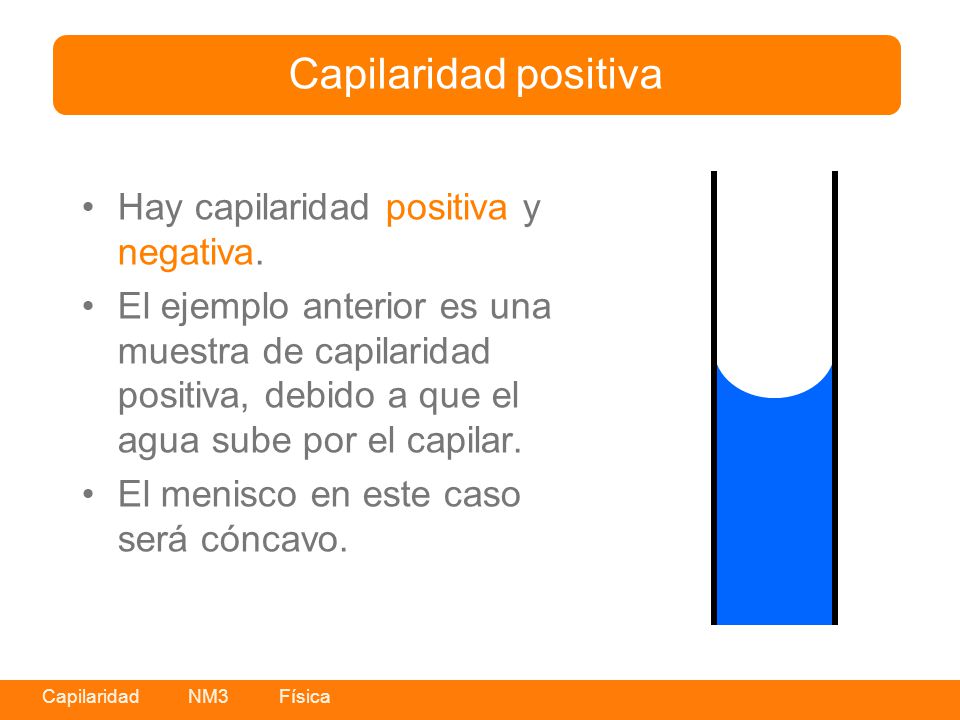 Capilaridad positiva Hay capilaridad positiva y negativa.