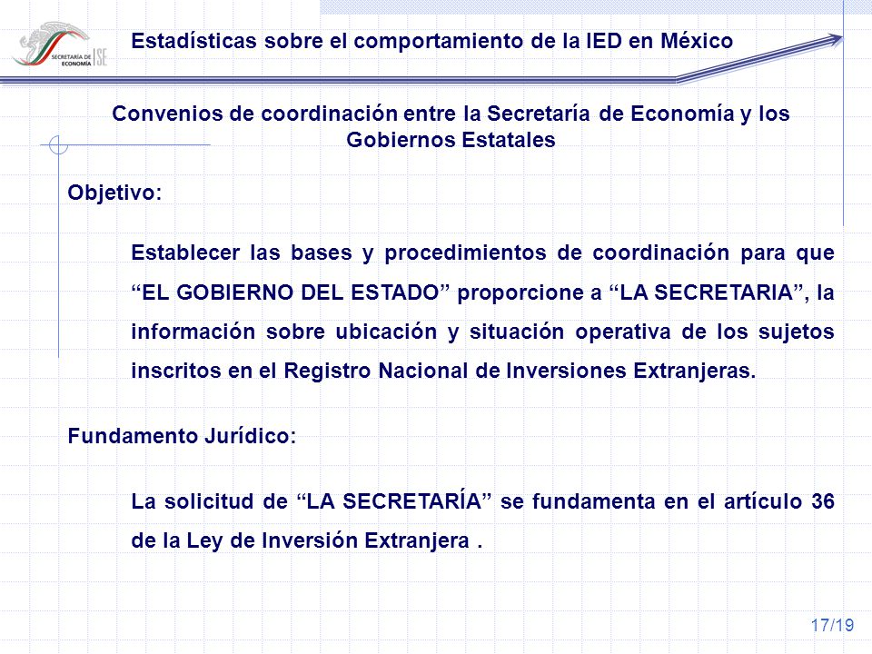 Convenios de coordinación entre la Secretaría de Economía y los Gobiernos Estatales