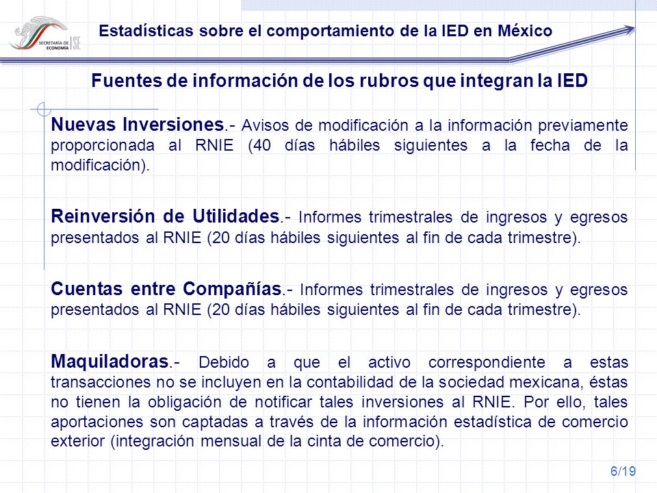 Fuentes de información de los rubros que integran la IED