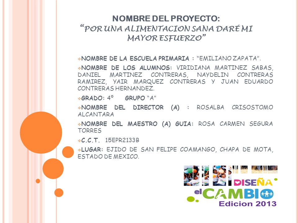 NOMBRE DEL PROYECTO: POR UNA ALIMENTACION SANA DARÉ MI MAYOR ESFUERZO