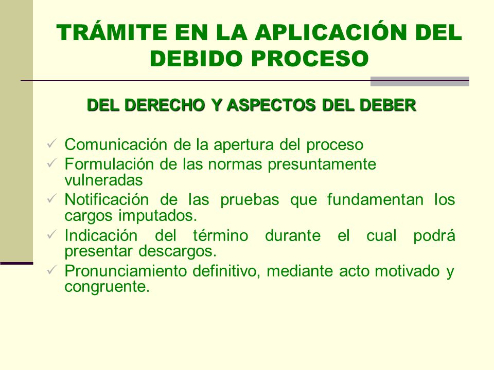 TRÁMITE EN LA APLICACIÓN DEL DEBIDO PROCESO
