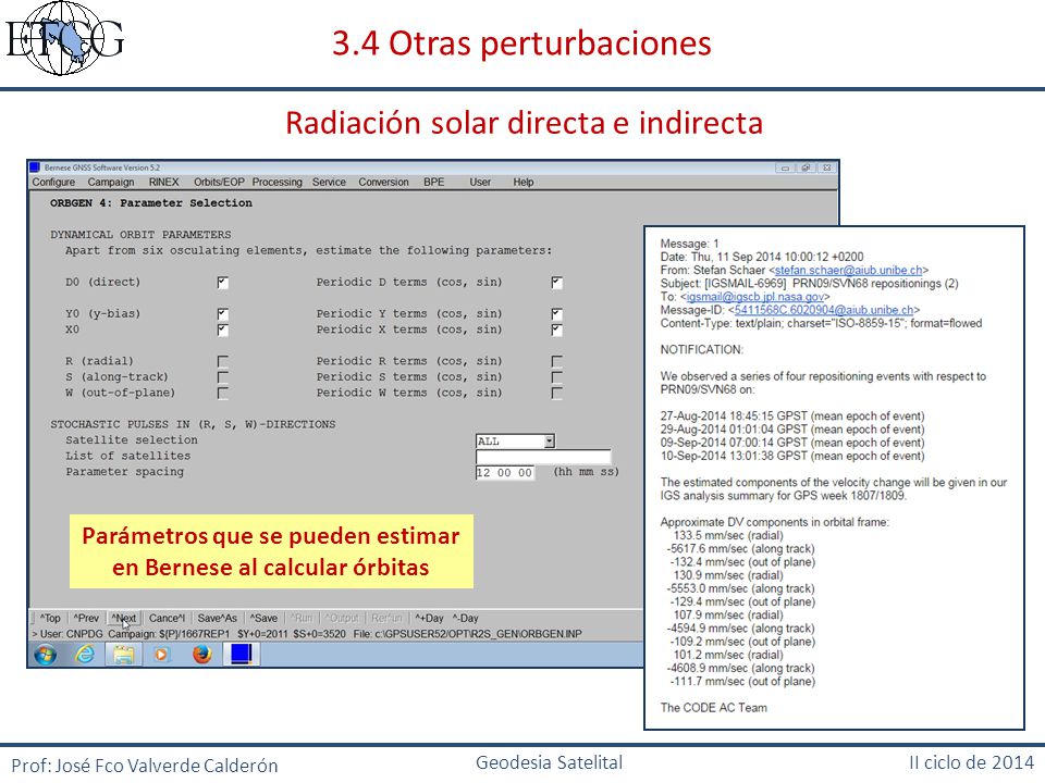 Parámetros que se pueden estimar en Bernese al calcular órbitas
