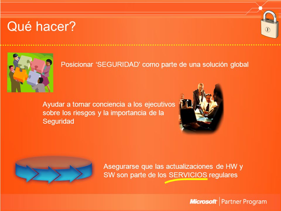Qué hacer Posicionar ‘SEGURIDAD’ como parte de una solución global