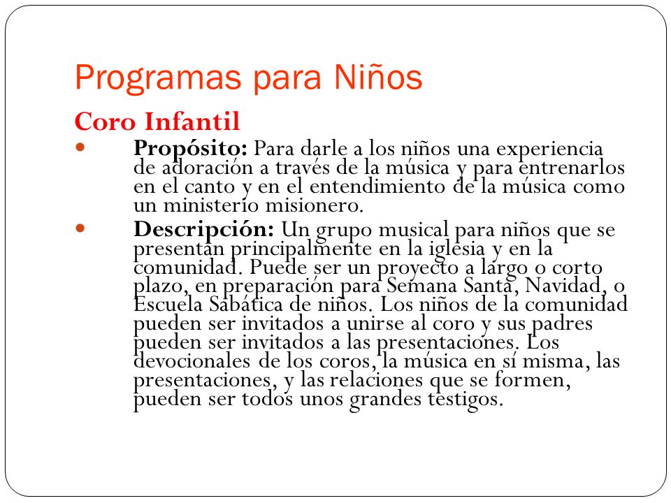 Programas para Niños Coro Infantil