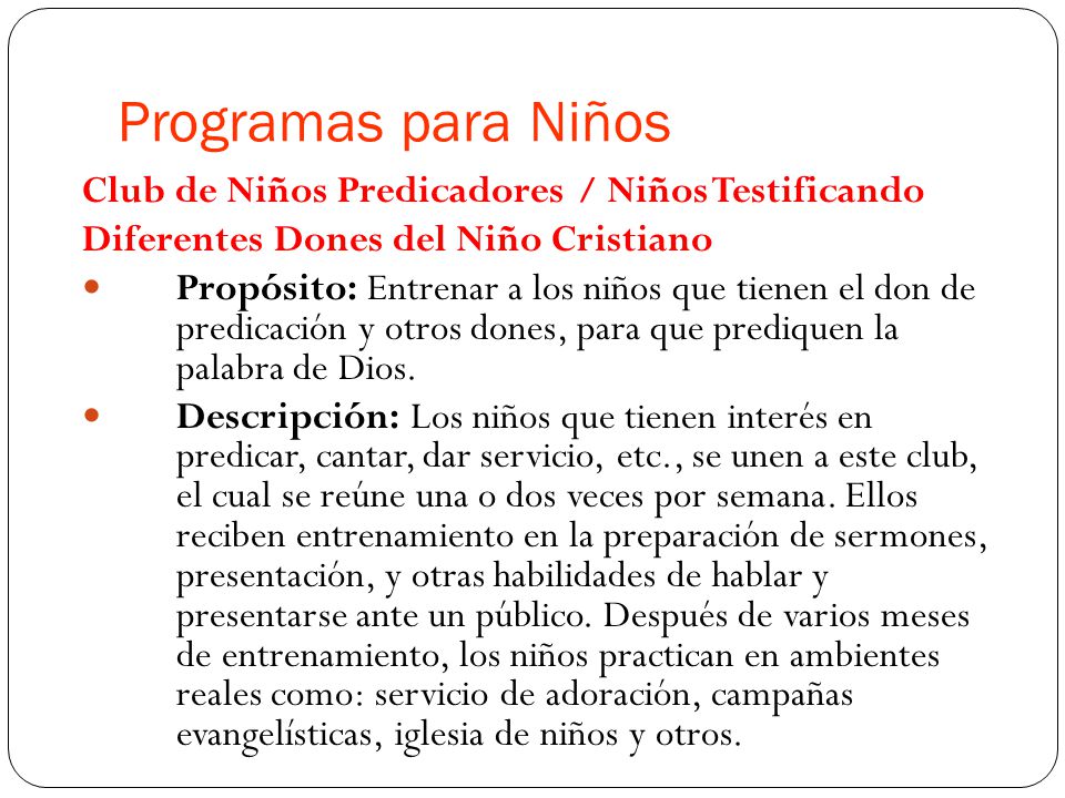Programas para Niños Club de Niños Predicadores / Niños Testificando