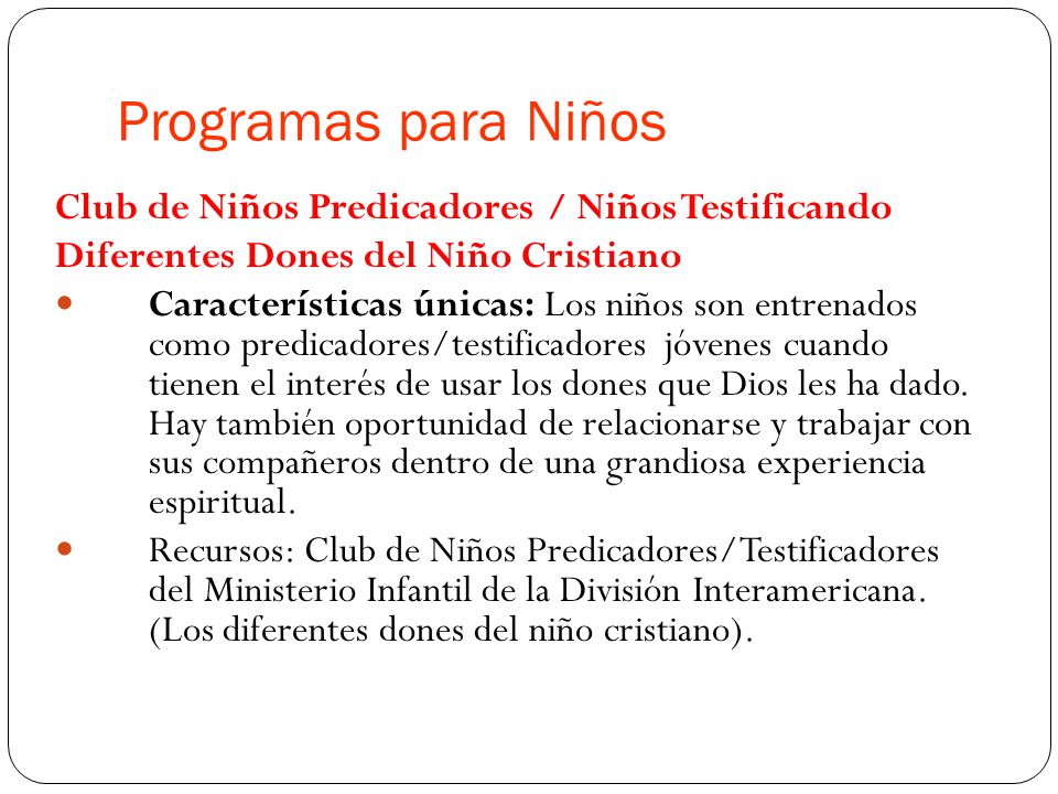 Programas para Niños Club de Niños Predicadores / Niños Testificando